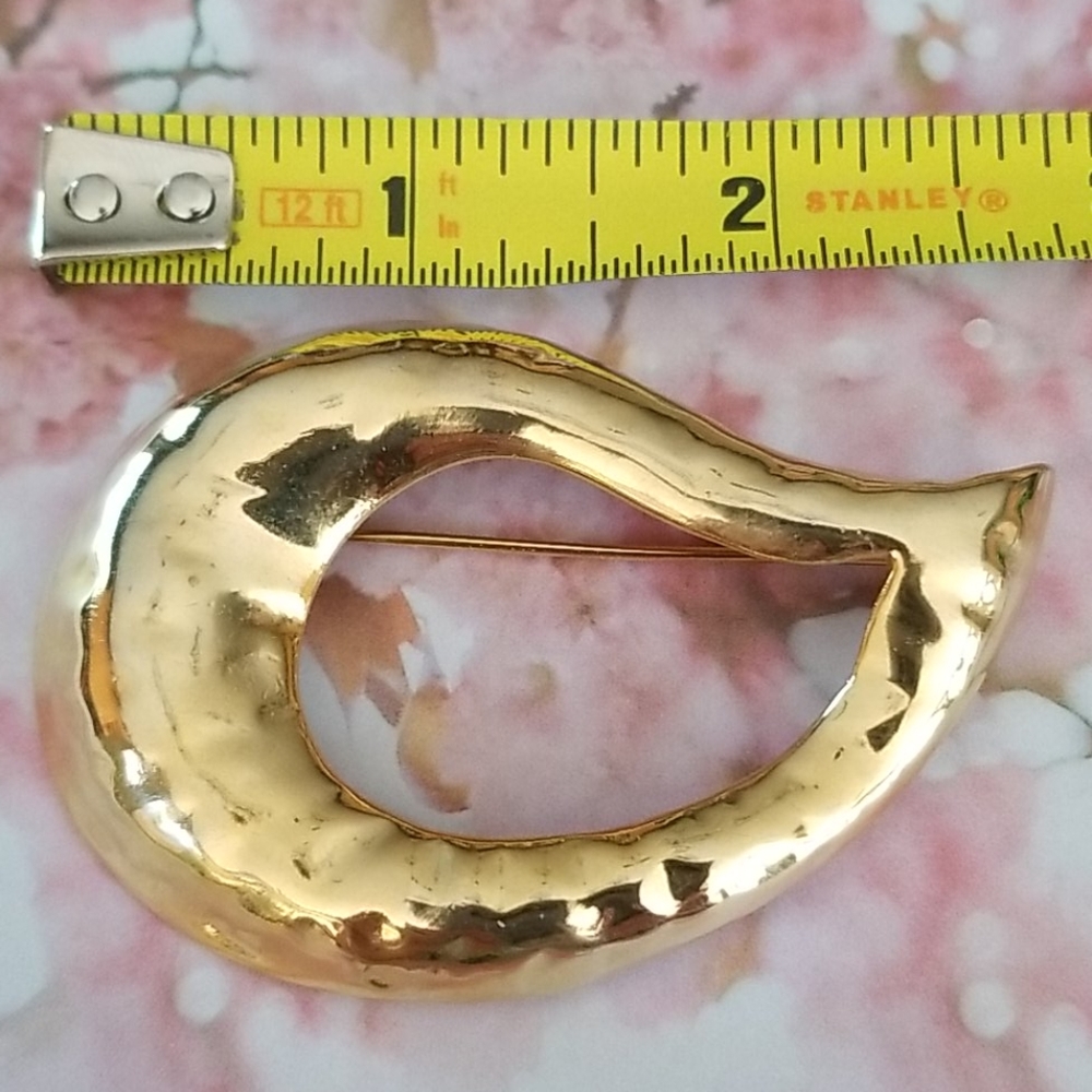 Vintage Mid Century Goldtone Teardrop Brooch Pin - Picture 8 of 11